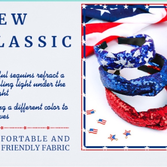 Knotted Headbands Sequins Hair Access. 2Pk 4th of July Glitter Sparkly Bling NIP - Picture 10 of 13